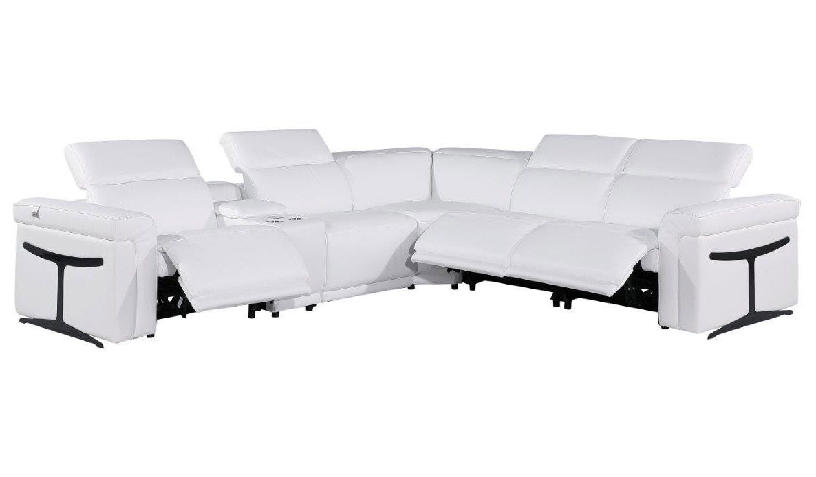 Colson White Italian Leather Modern Power Sectional