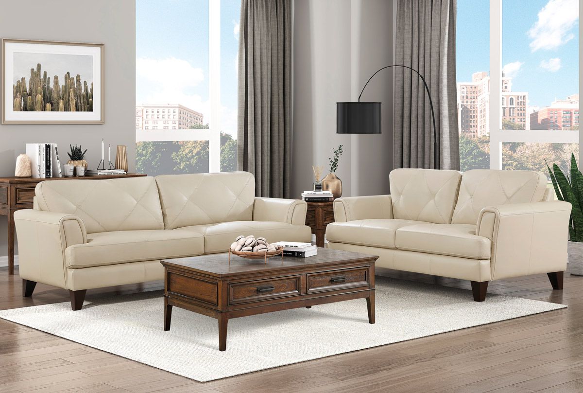 Confico Cream Top Grain Leather Living Room Set