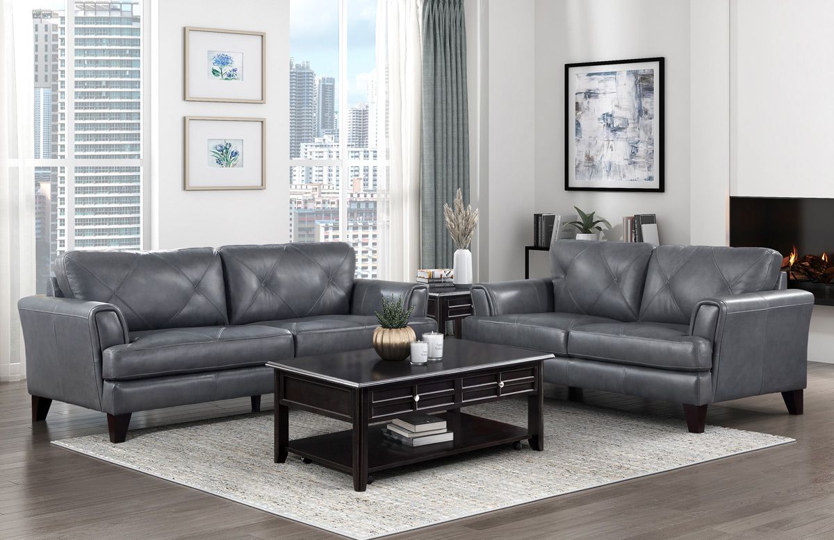 Confico Grey Top Grain Leather Living Room Set