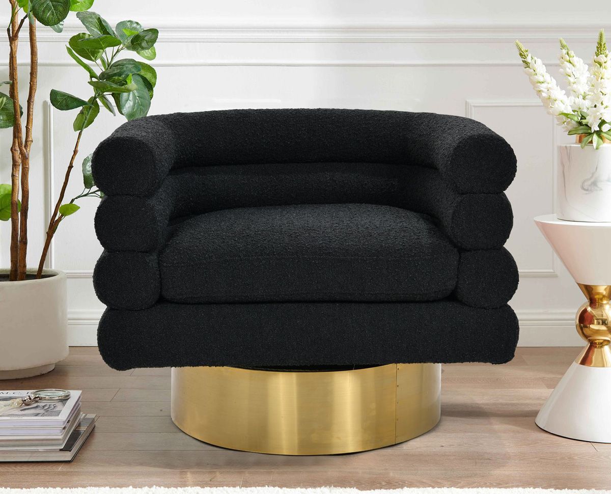 Conroe Black Boucle Swivel Accent Chair