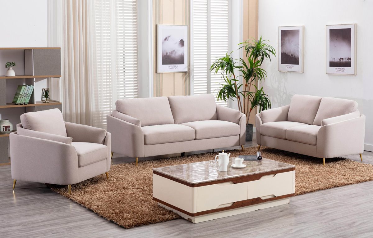 Crawford Modern Sofa Set Beige Linen