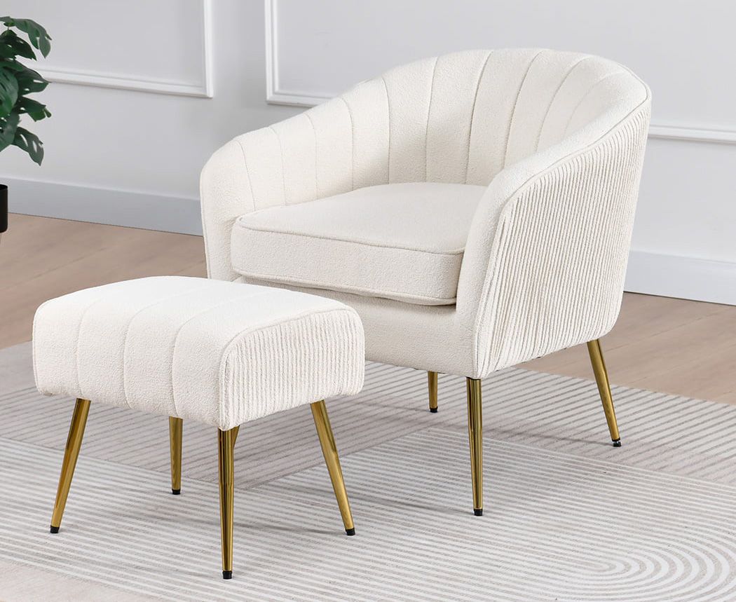 Cymone Cream Boucle Accent Chair With Ottoman