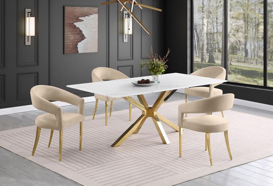 Dabny Marble Dining Table With Beige Chairs