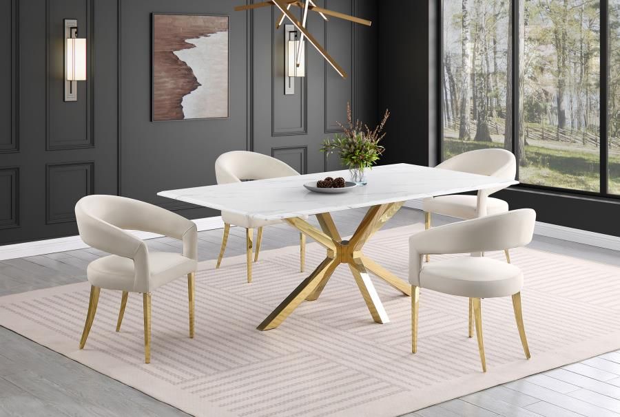 Dabny Marble Top Dining Table Gold Base