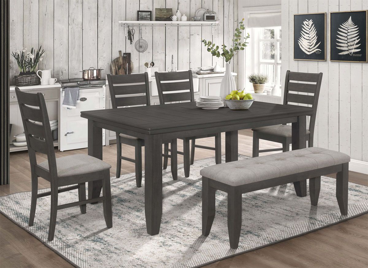 Dalila Grey Finish Dining Table Set With Bench