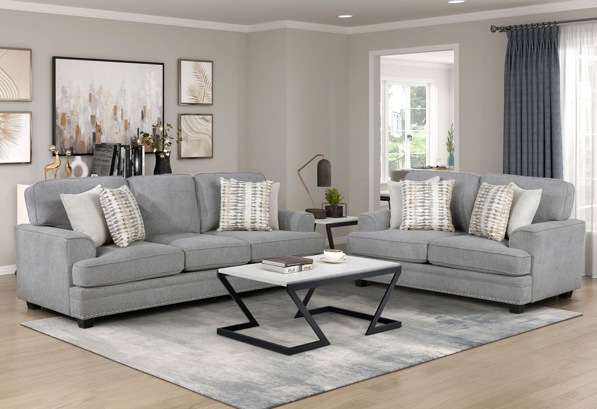 Dalton Grey Chenille Casual Sofa Loveseat