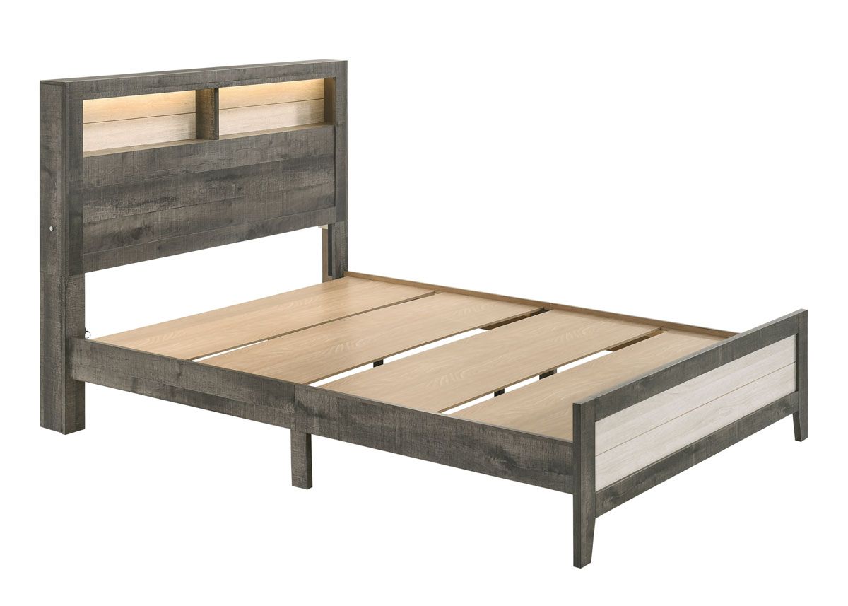 Darian Rustic Platform Finish Bed With Lights