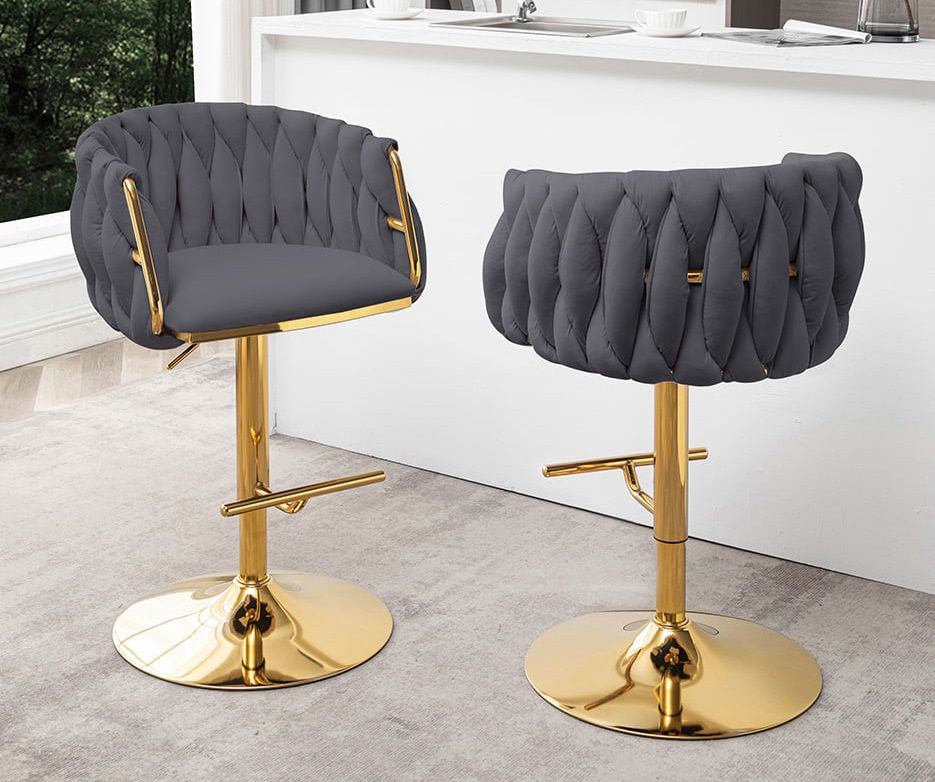 Davida Grey Velvet Barstool Gold Frame