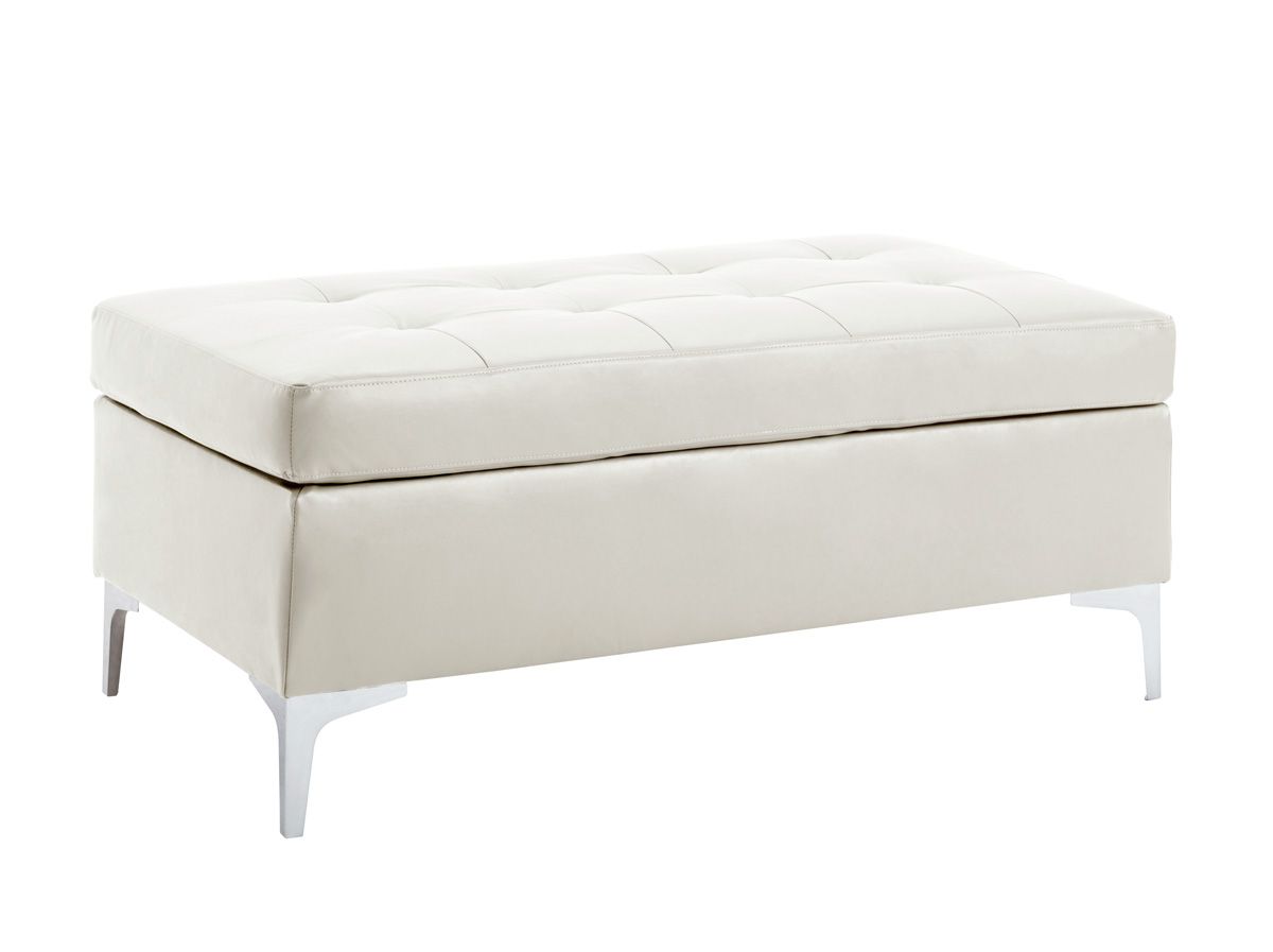 Degah White Leather Ottoman