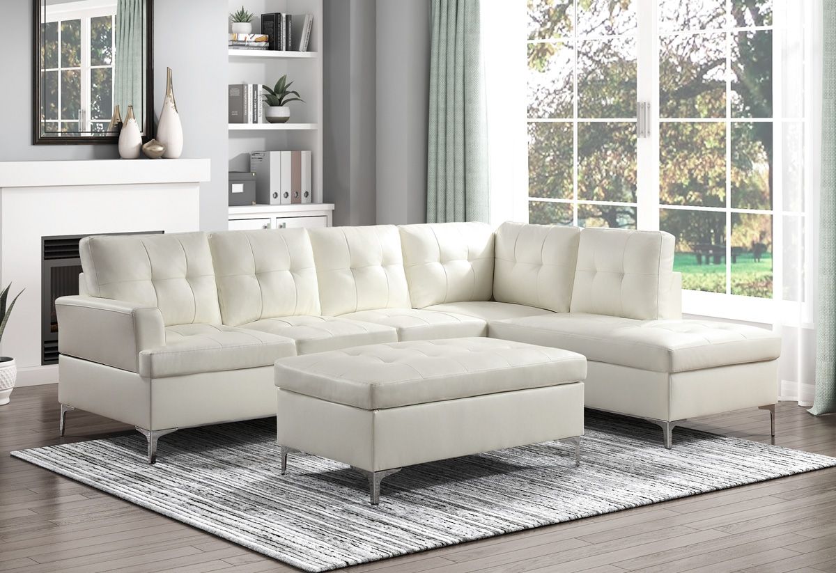 Degah White Leather Sectional Sofa Set