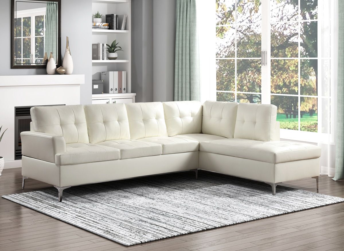 Degah White Leather Sectional Sofa