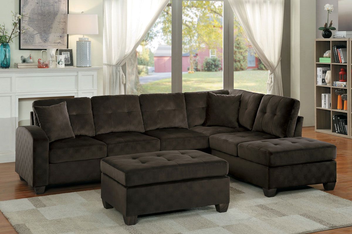 Denton Chocolate Velvet Reversible Sectional