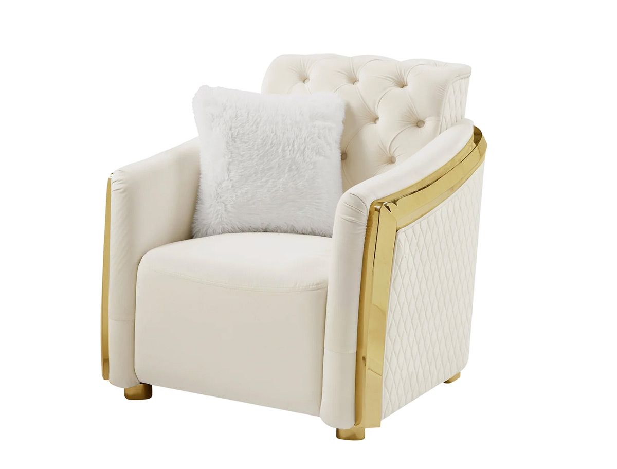 Deon Tufted Ivory Velvet Chair Gold Accents