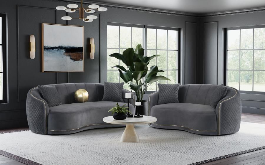 Derwyn Grey Velvet Modern Sofa Set