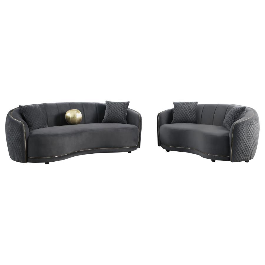 Derwyn Grey Velvet Modern Sofa Set