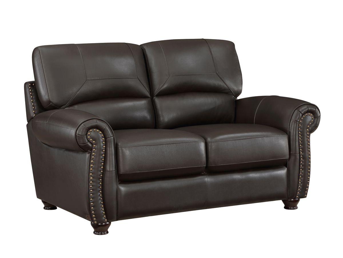 Domus Classic Love Seat in Dark Brown Leather