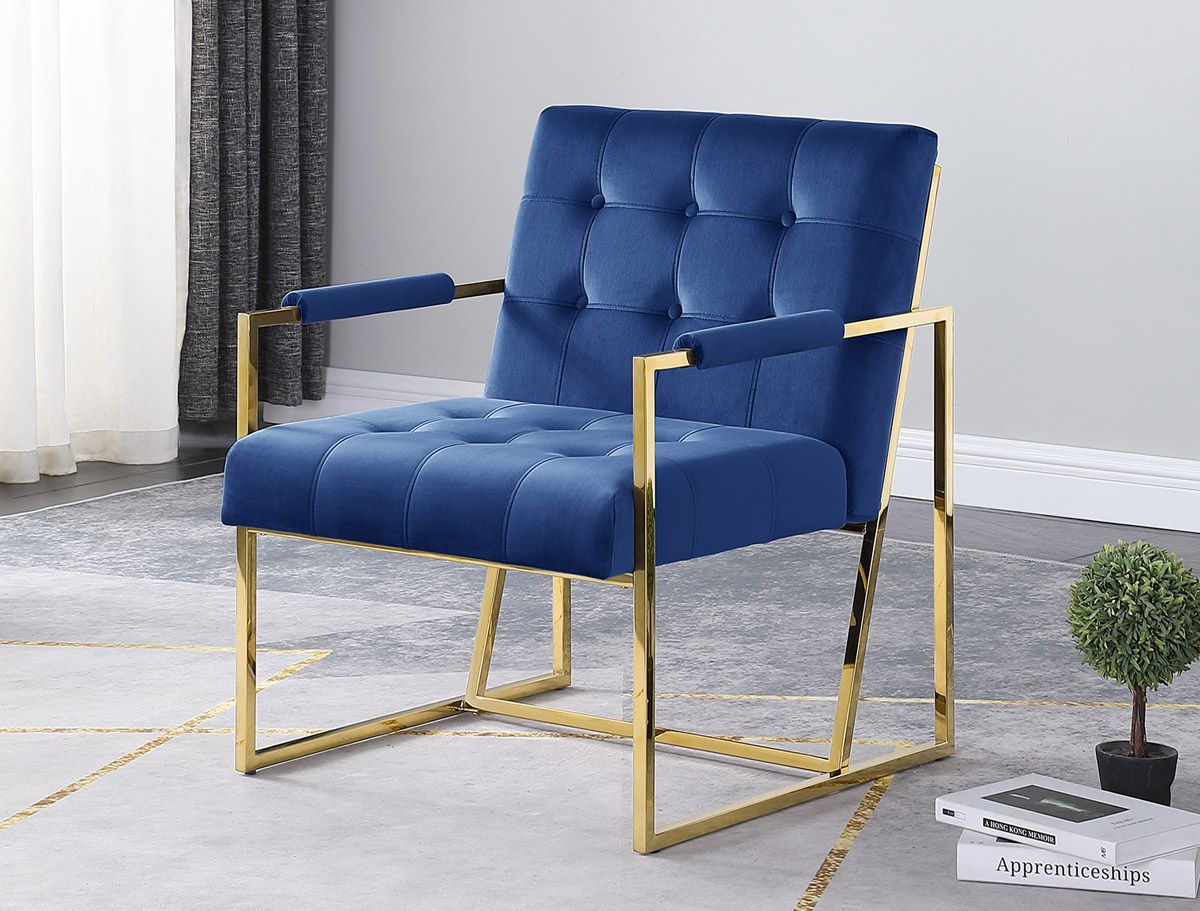 Dyna Blue Velvet Accent Chair Gold Frame