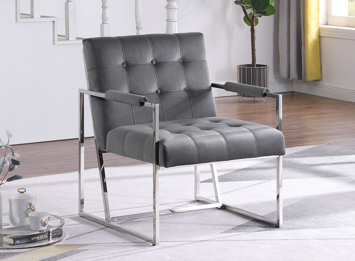 Dyna Grey Velvet Accent Chair Chrome Frame