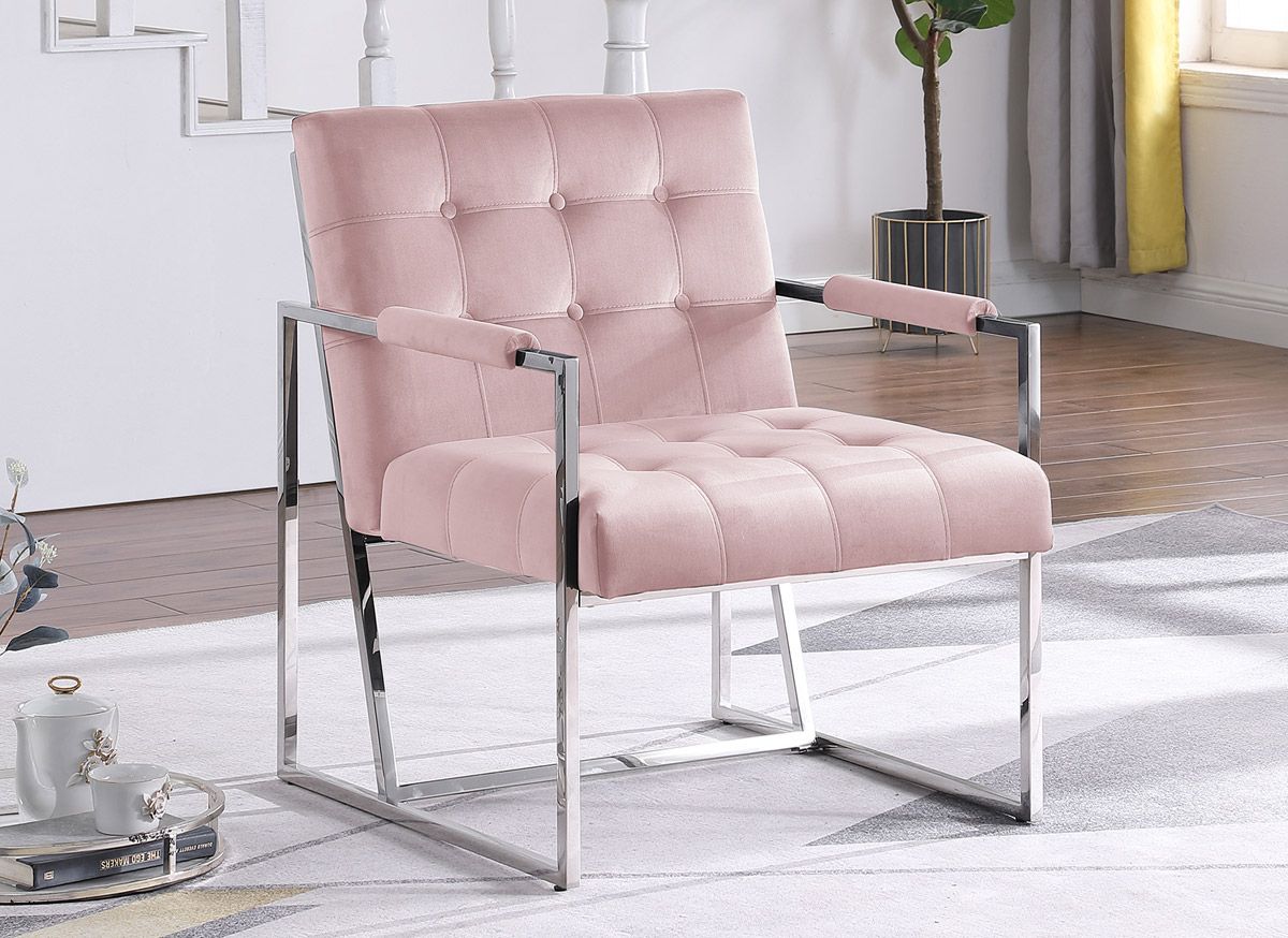 Dyna Pink Velvet Accent Chair Chrome Frame