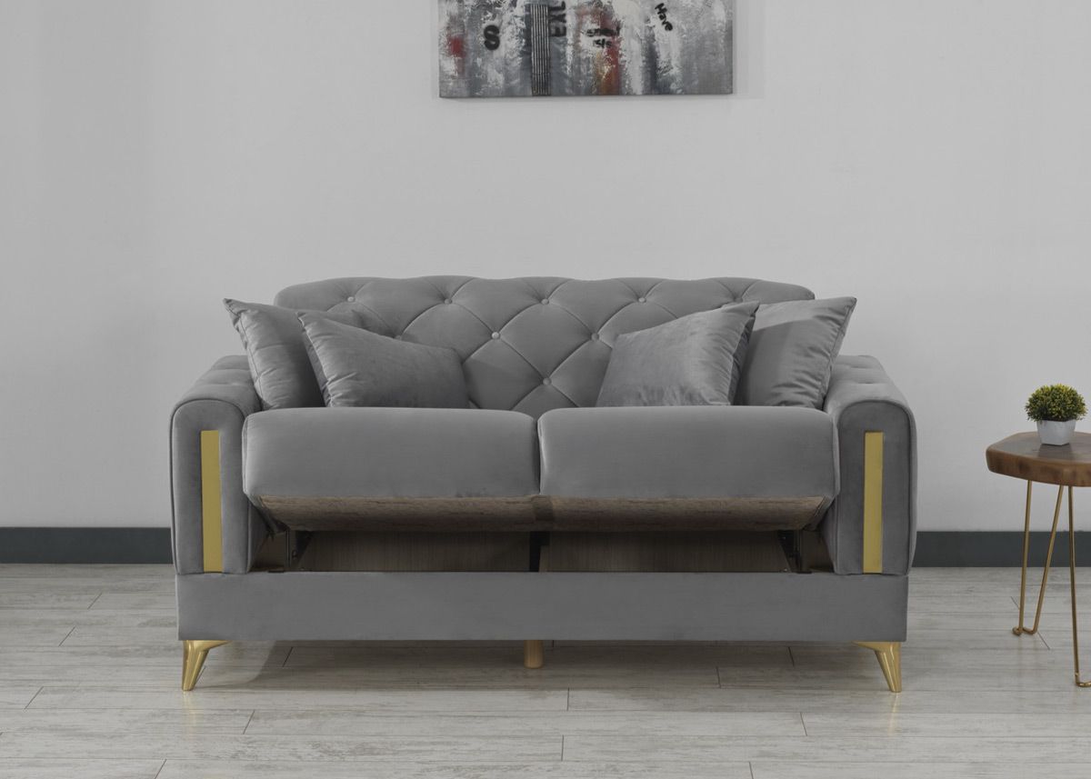 Earsom Grey Velvet Love Seat Storage