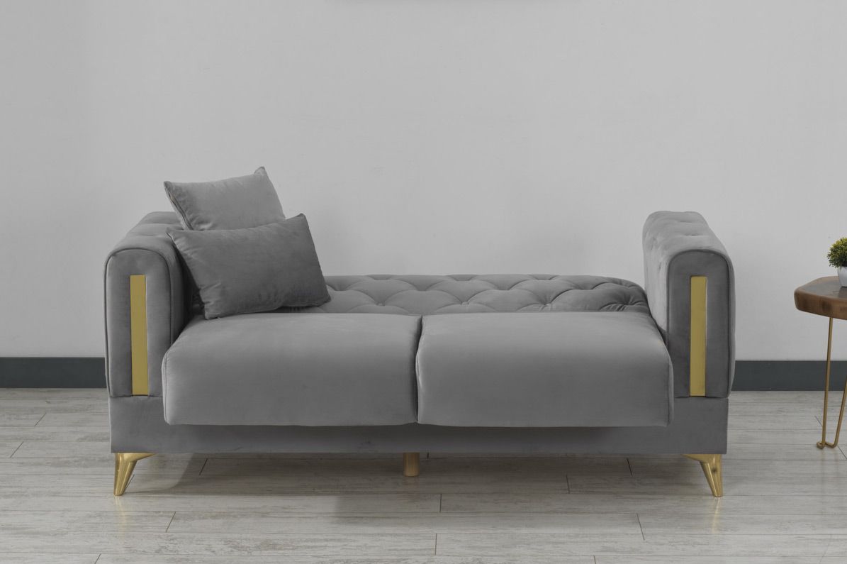 Earsom Grey Velvet Love Seat Bed