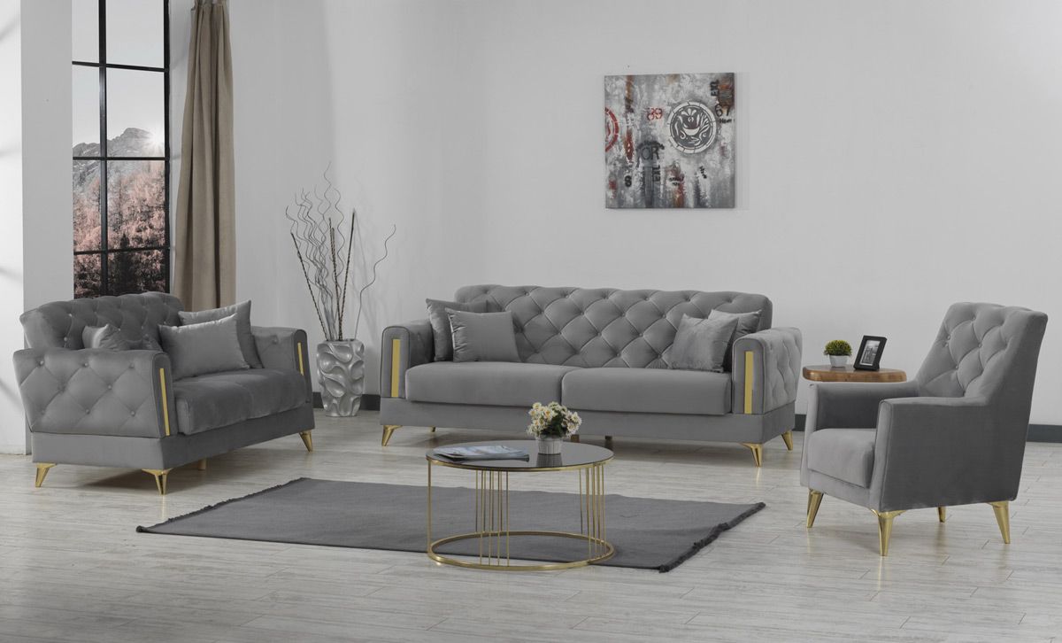 Earsom Grey Velvet Sofa Set