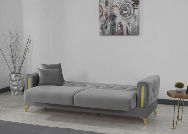 Earsom Grey Velvet Sofa Bed