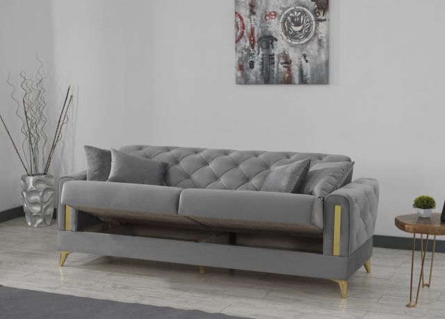 Earsom Grey Velvet Sofa Storage