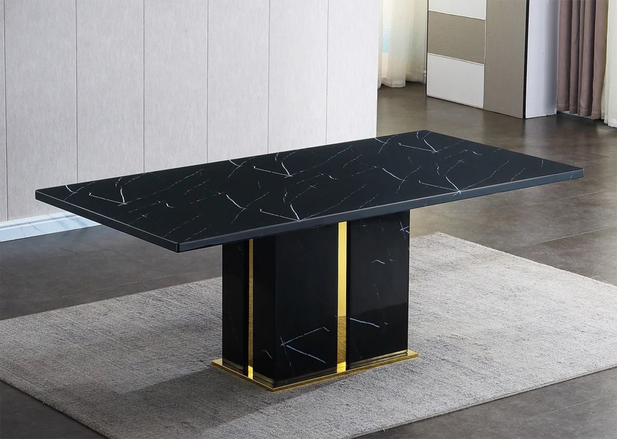 Eddie Black Marble Dining Table With Gold Accents