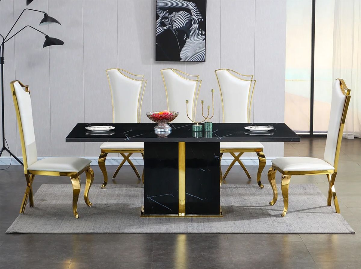 Eddie Black Marble Dining Table Set