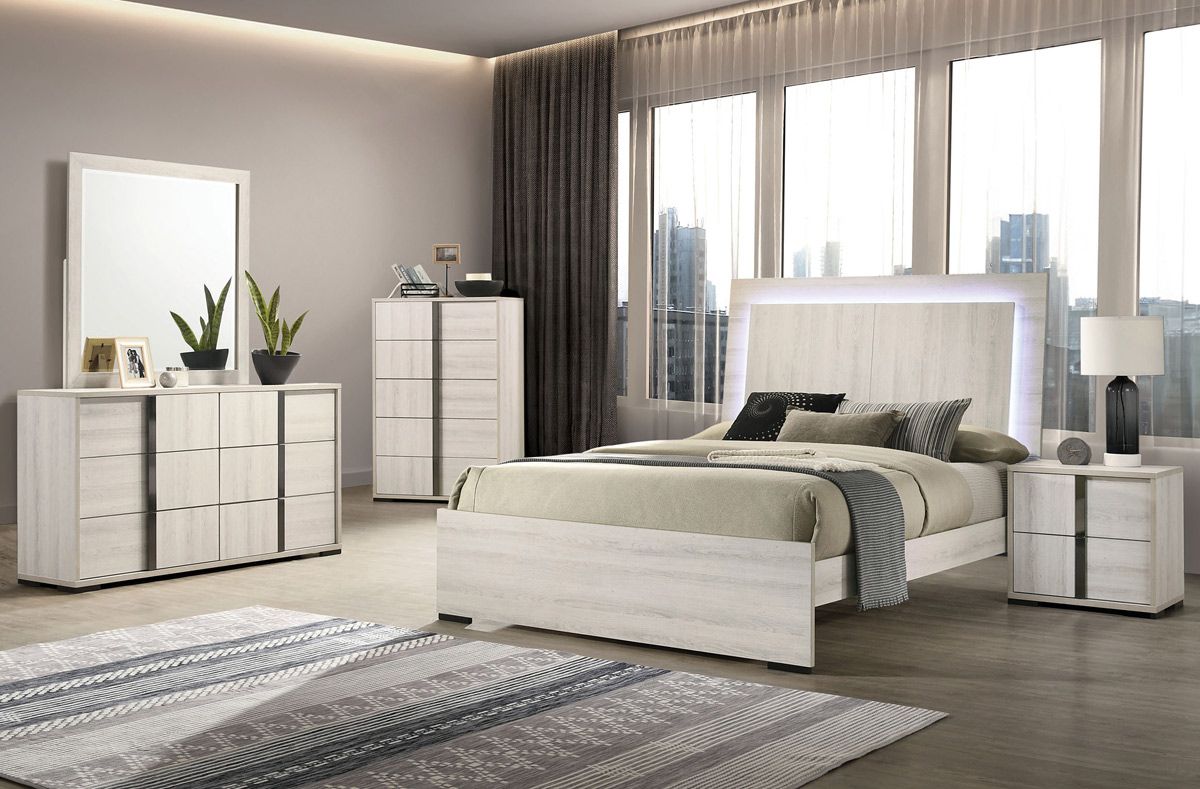 Edmon White Wash Finish Bedroom Set