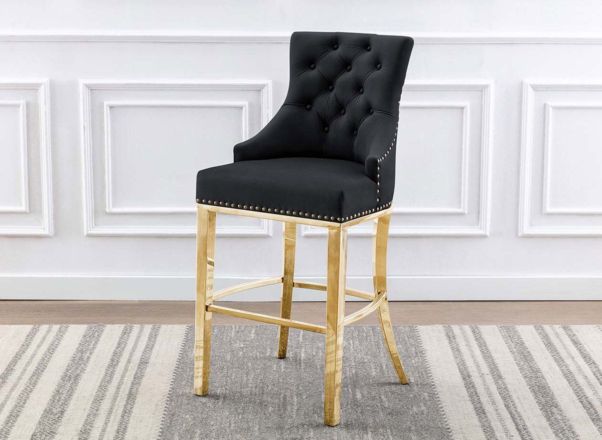 Eleanor Black Velvet Counter Chairs With Gold Legs