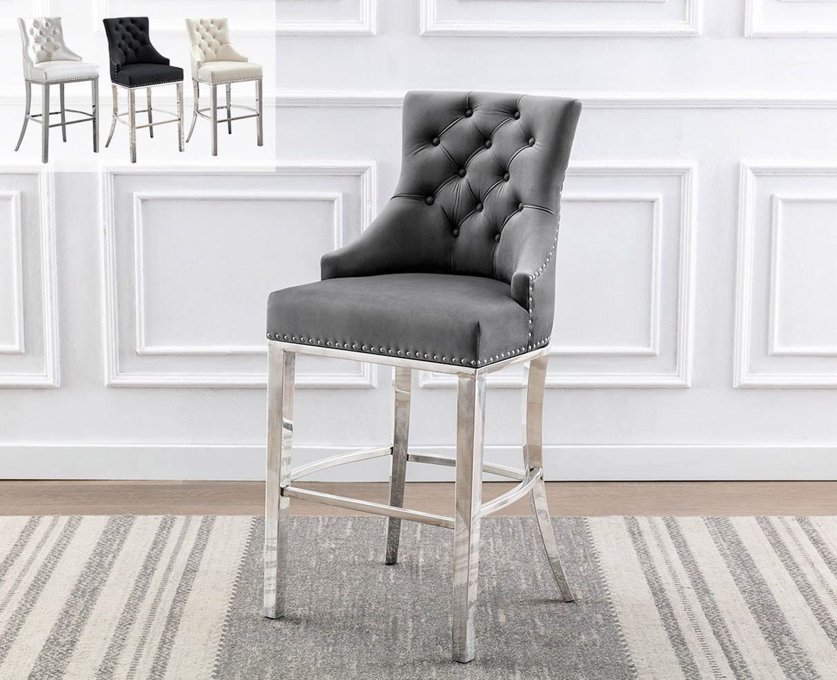 Eleanor Tufted Grey Velvet Counter Chairs