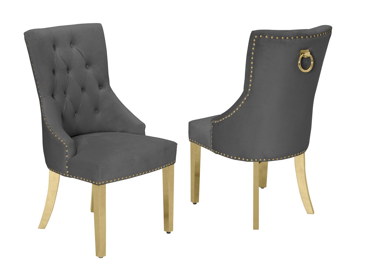 Eleanor Grey Velvet Dining Chair Gold