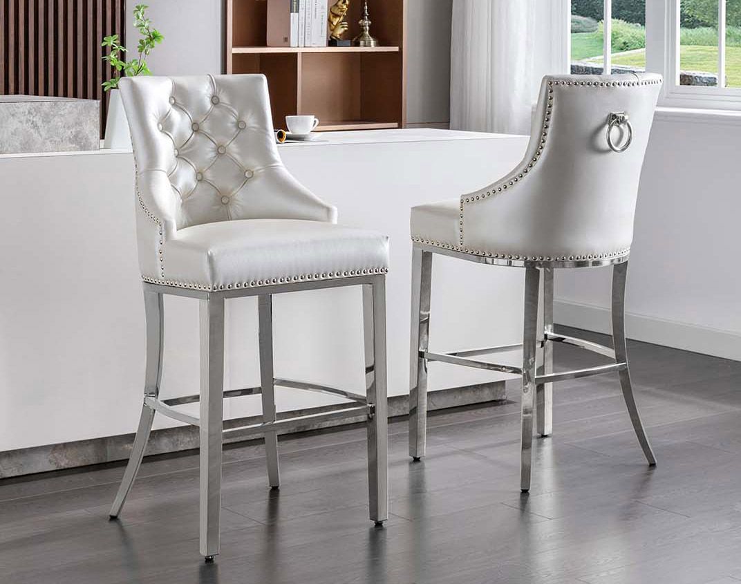 Eleanor Tufted White Leatherette Counter Chairs