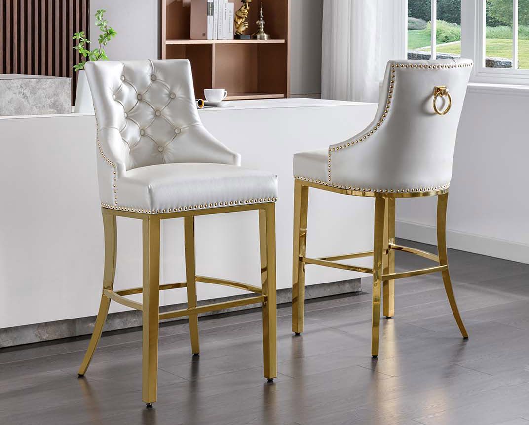 Eleanor White Leatherette Counter Chairs With Gold Legs