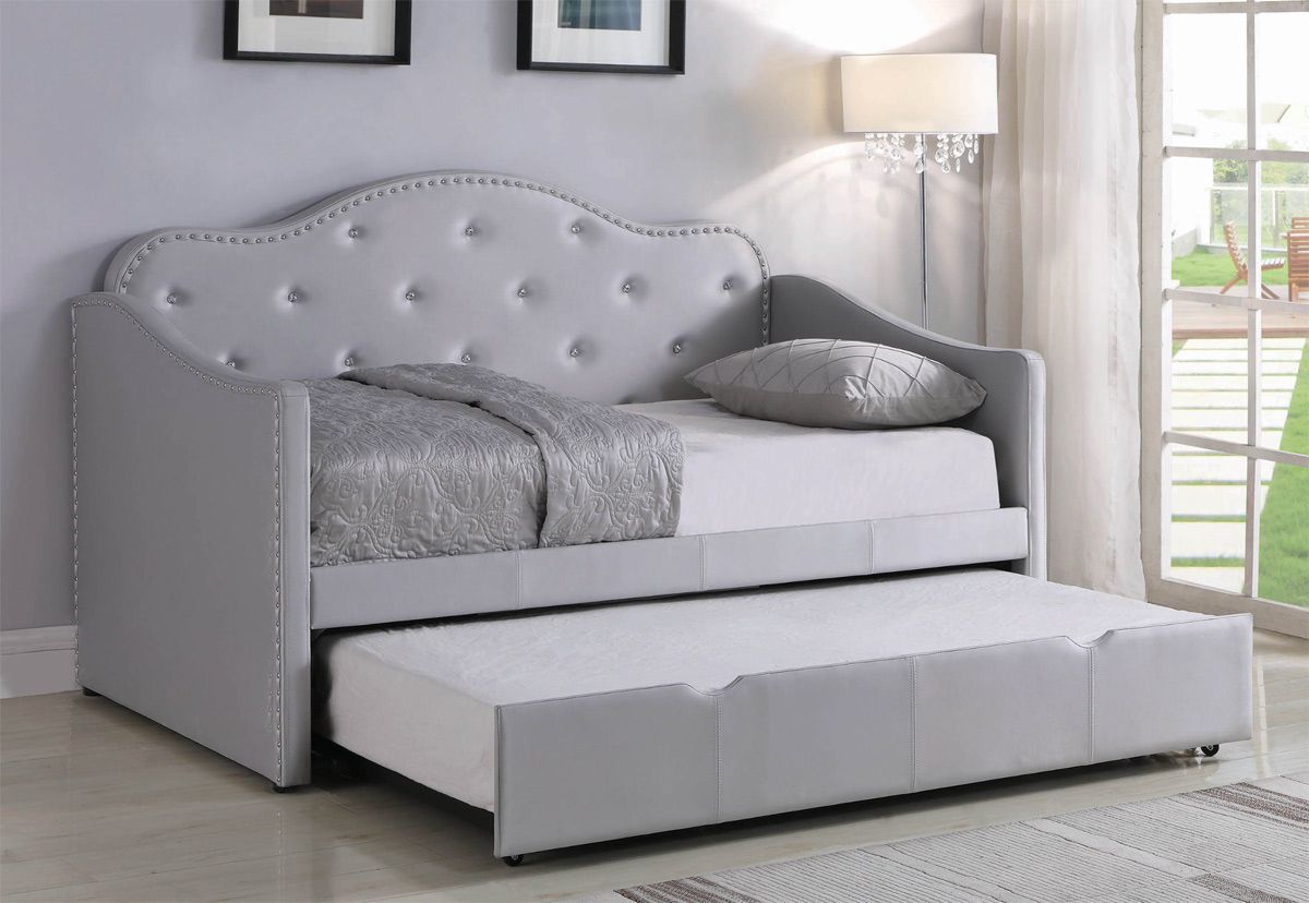 Elicia Grey Leather Crystal Tufted Daybed