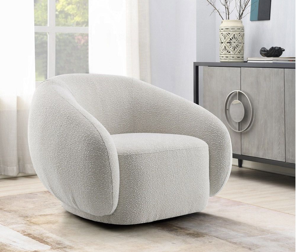 Elise Beige Boucle Swivel Accent Chair