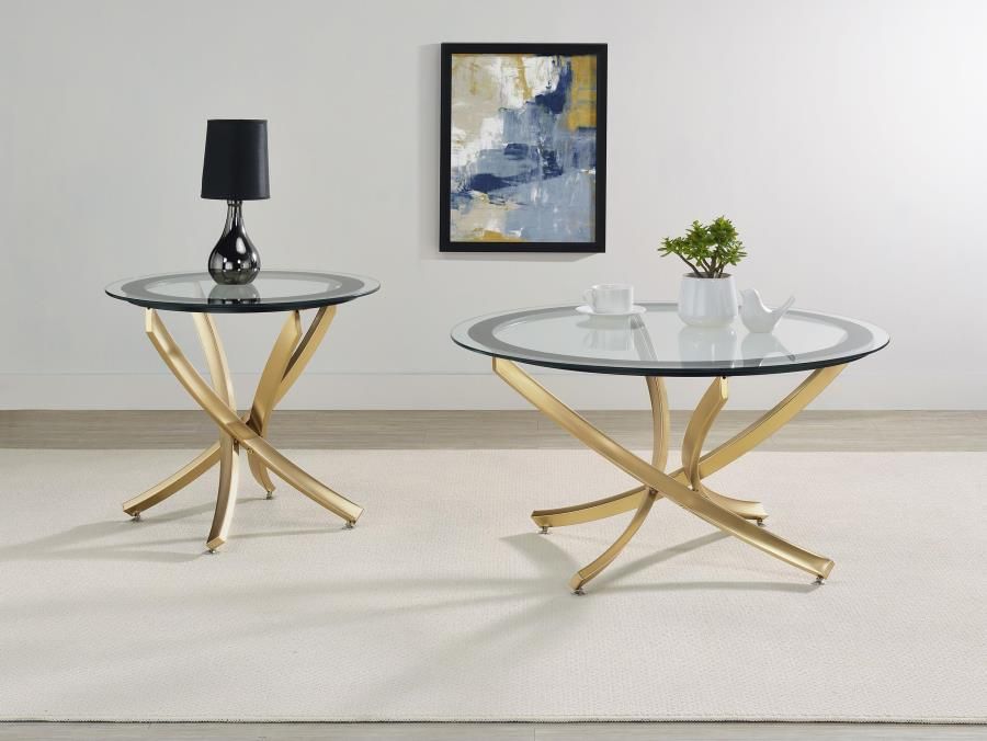 Elite Gold Finish Coffee Table Set