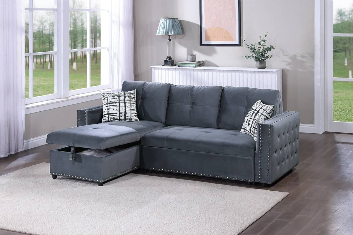 Elvana Grey Velvet Sectional Sleeper