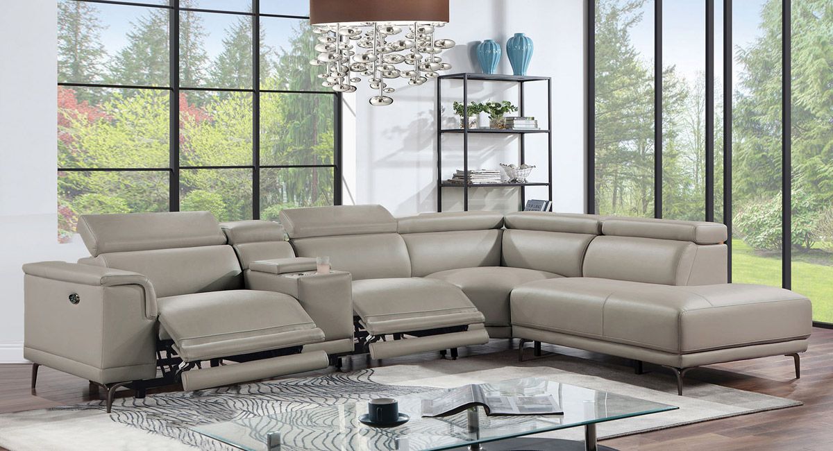 Ember Power Recliner Sectional Taupe Leather