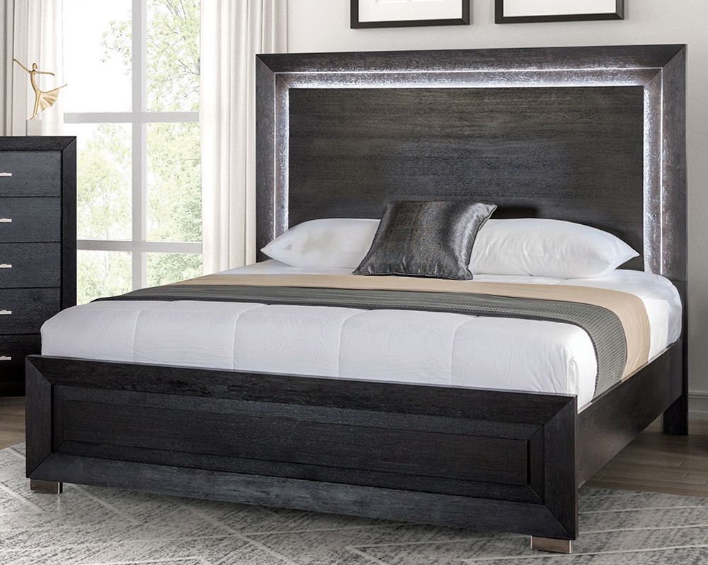 Enrico Bed With LED Light Rustic Black