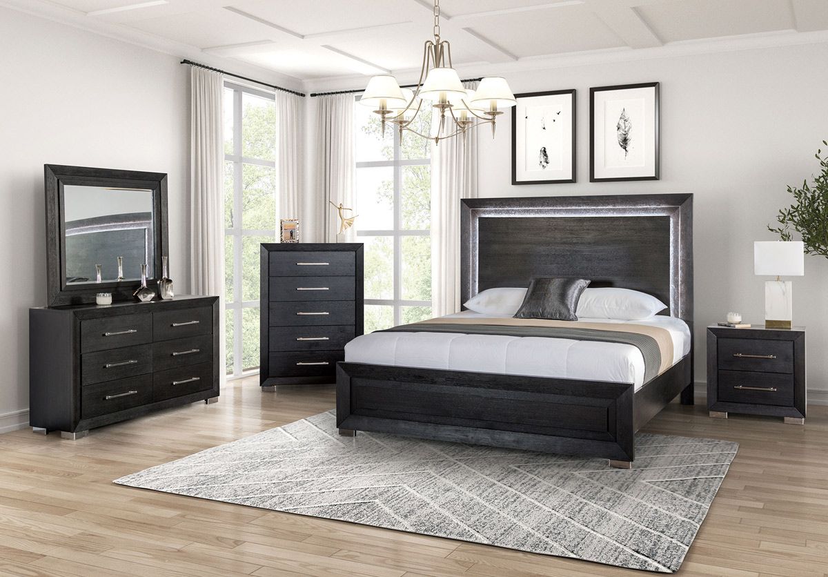 Enrico Bedroom Set in Rustic Black