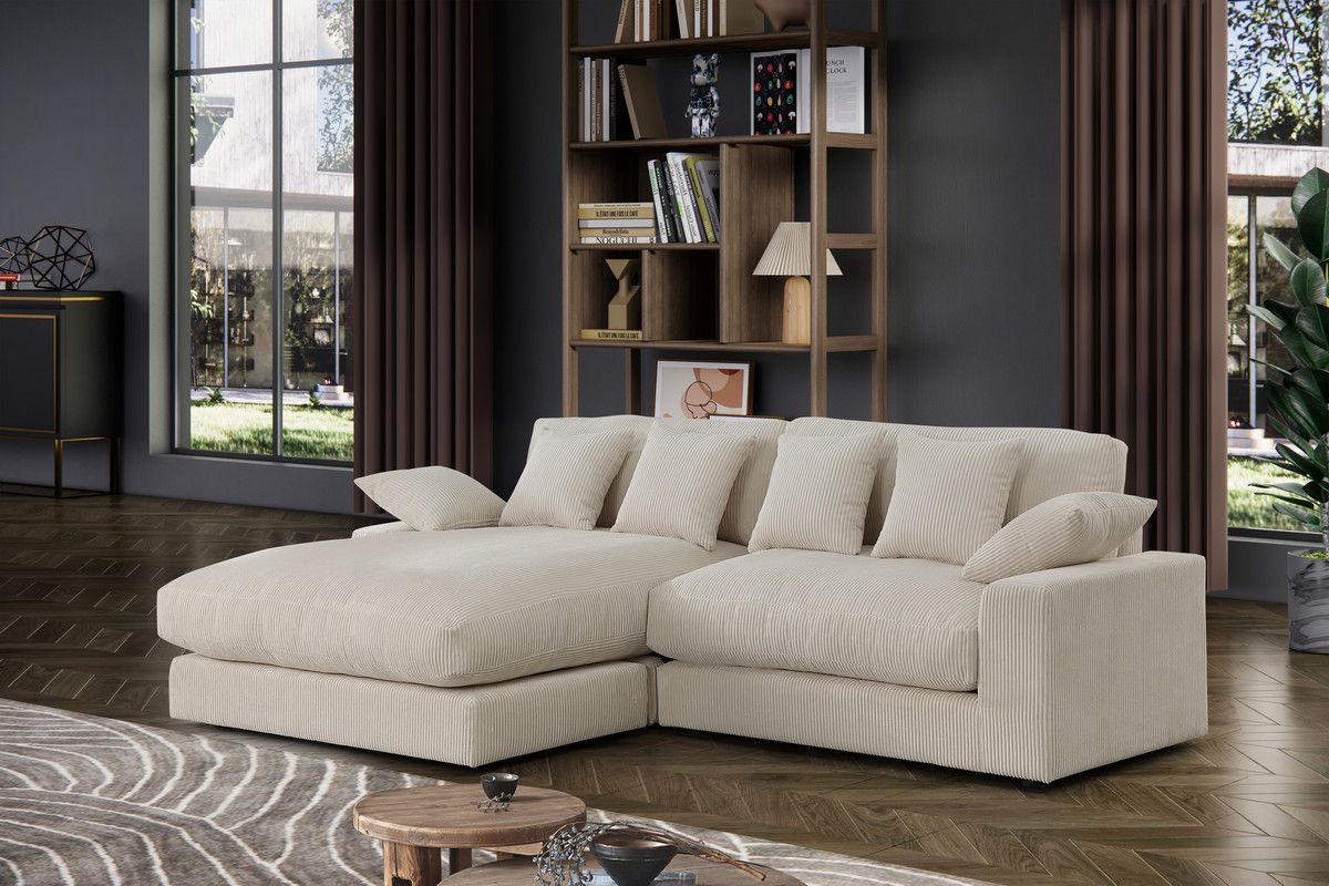 Erika Beige Corduroy Sectional With Deep Seats