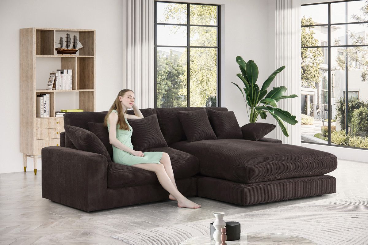 Erika Chocolate Corduroy Sectional With Deep Seats