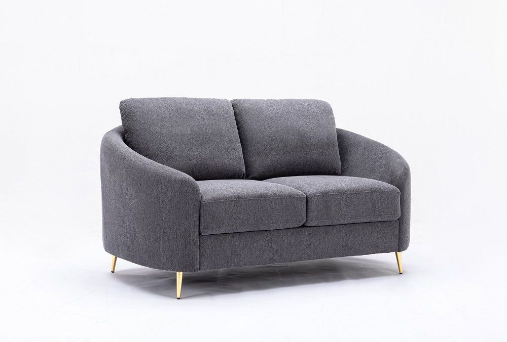 Ernest Grey Linen Loveseat With Gold Legs