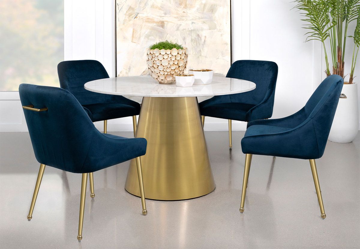 Errico Dining Table With Navy Chairs