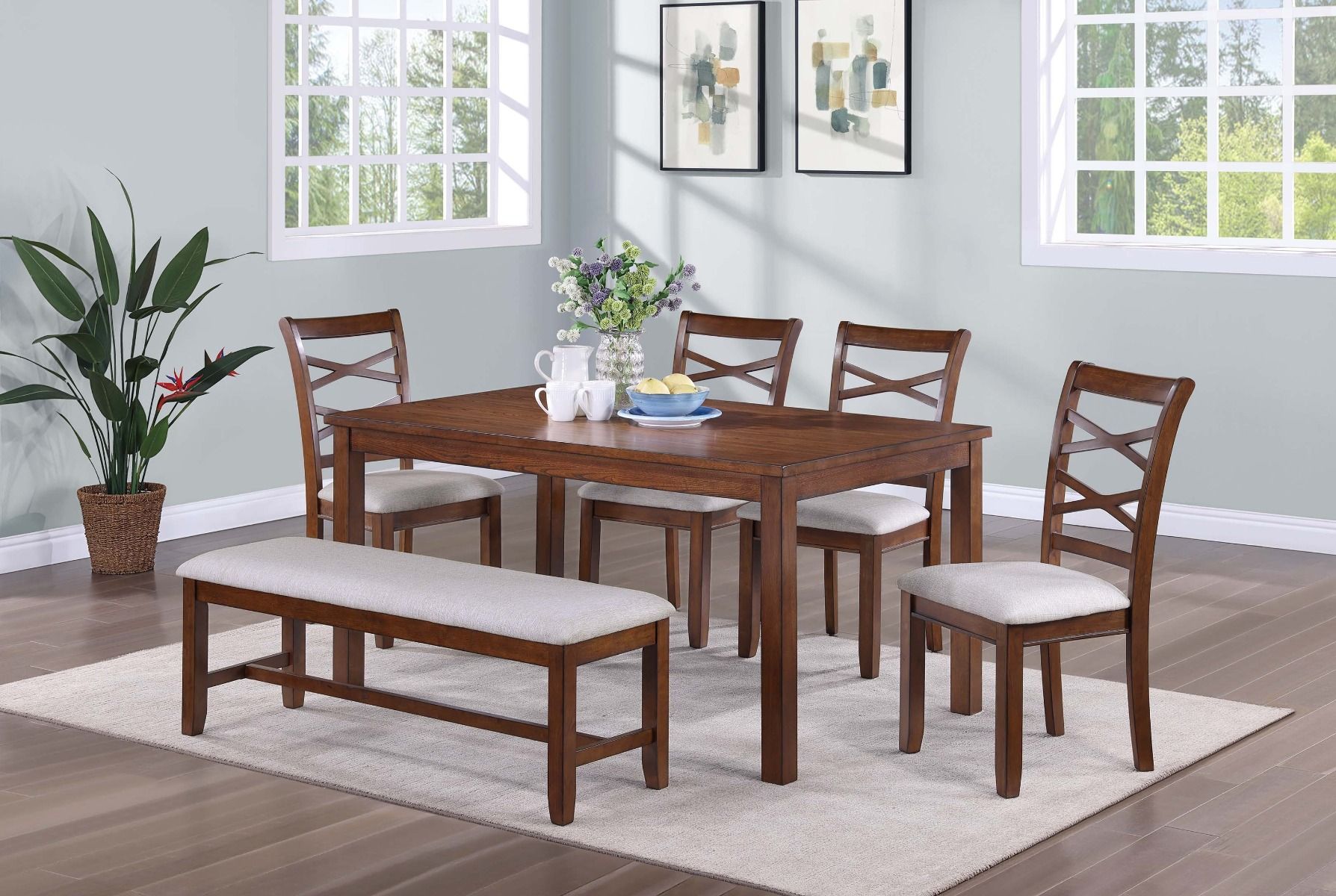 Eviouse Brown Finish 6-Piece Dining Table Set