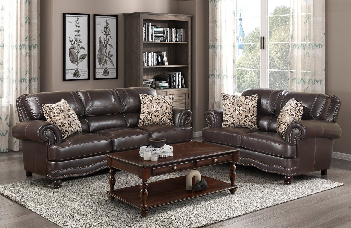 Fenmore Traditional Leather Sofa Set