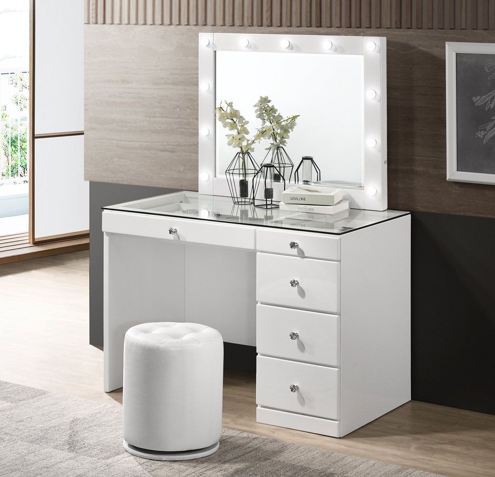 Fergal White Vanity Set With Stool